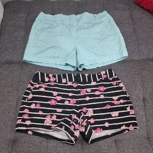 Floral Striped and Solid Blue Women's Shorts Size 8 Pre Loved